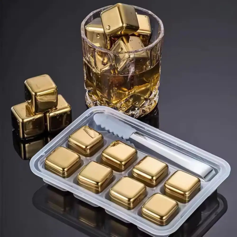 Cubos de aço inox para gelar bebidas 4 cubos dourados 044