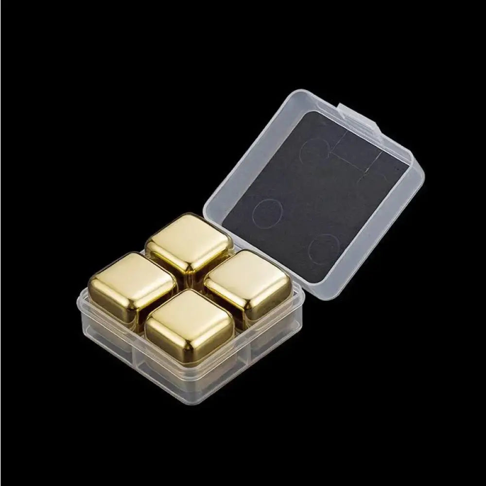 Cubos de aço inox para gelar bebidas 4 cubos dourados 044