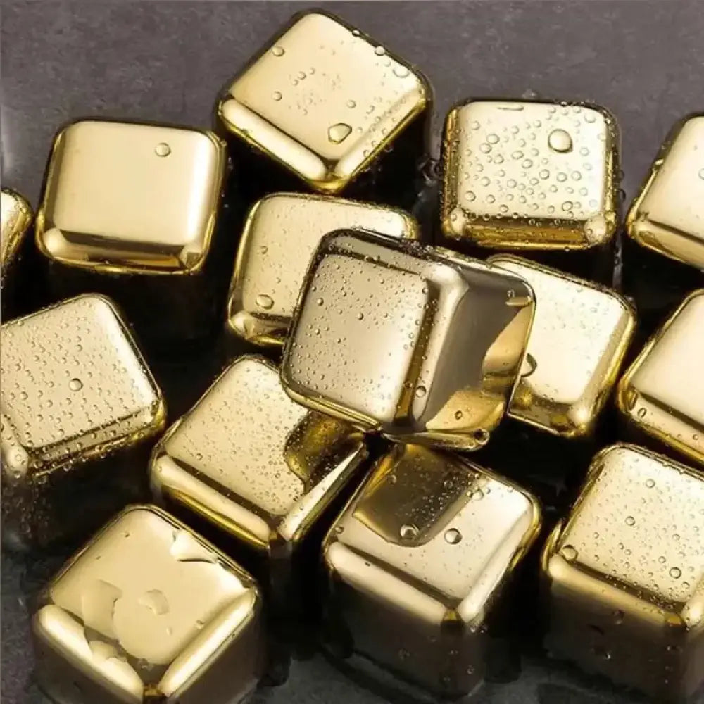 Cubos de aço inox para gelar bebidas 4 cubos dourados 044