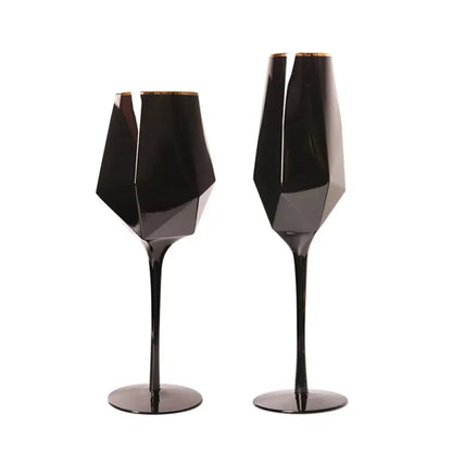 Kit with 2 Black & Gold Duo glasses 2 Glasses (Wine + Champagne) Crystal Glasses